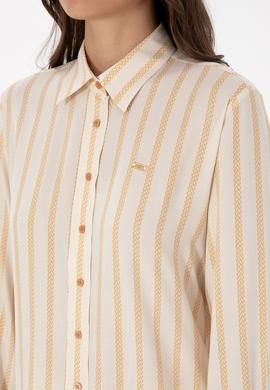 Kadın Beyaz Çizgili Uzun Kollu Gömlek - 50309036004