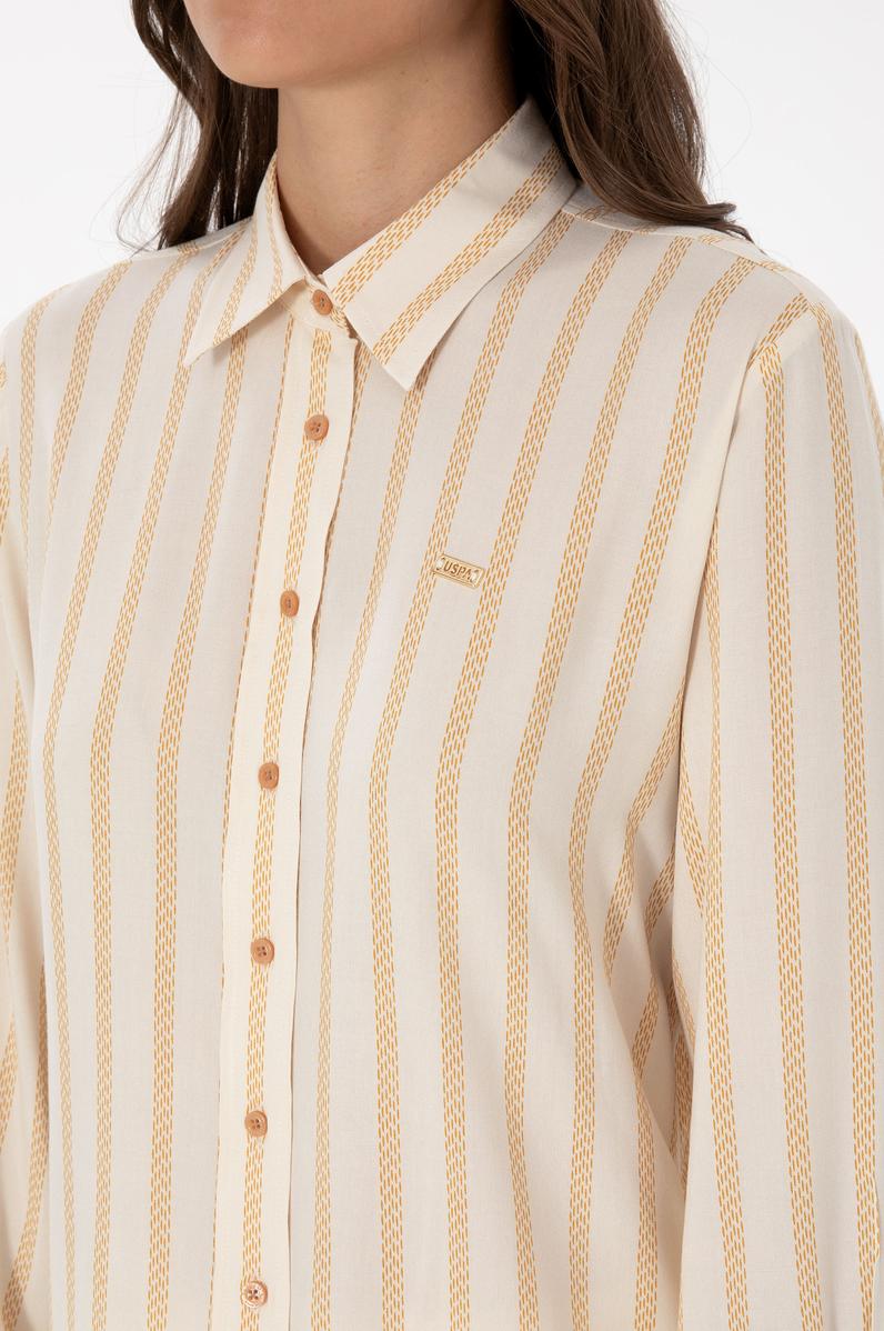 Kadın Beyaz Çizgili Uzun Kollu Gömlek