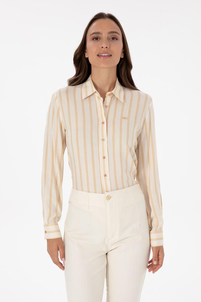 Kadın Beyaz Çizgili Uzun Kollu Gömlek