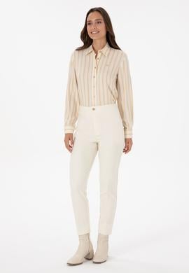 Kadın Beyaz Carrot High Waist Kanvas Pantolon - 50309266018