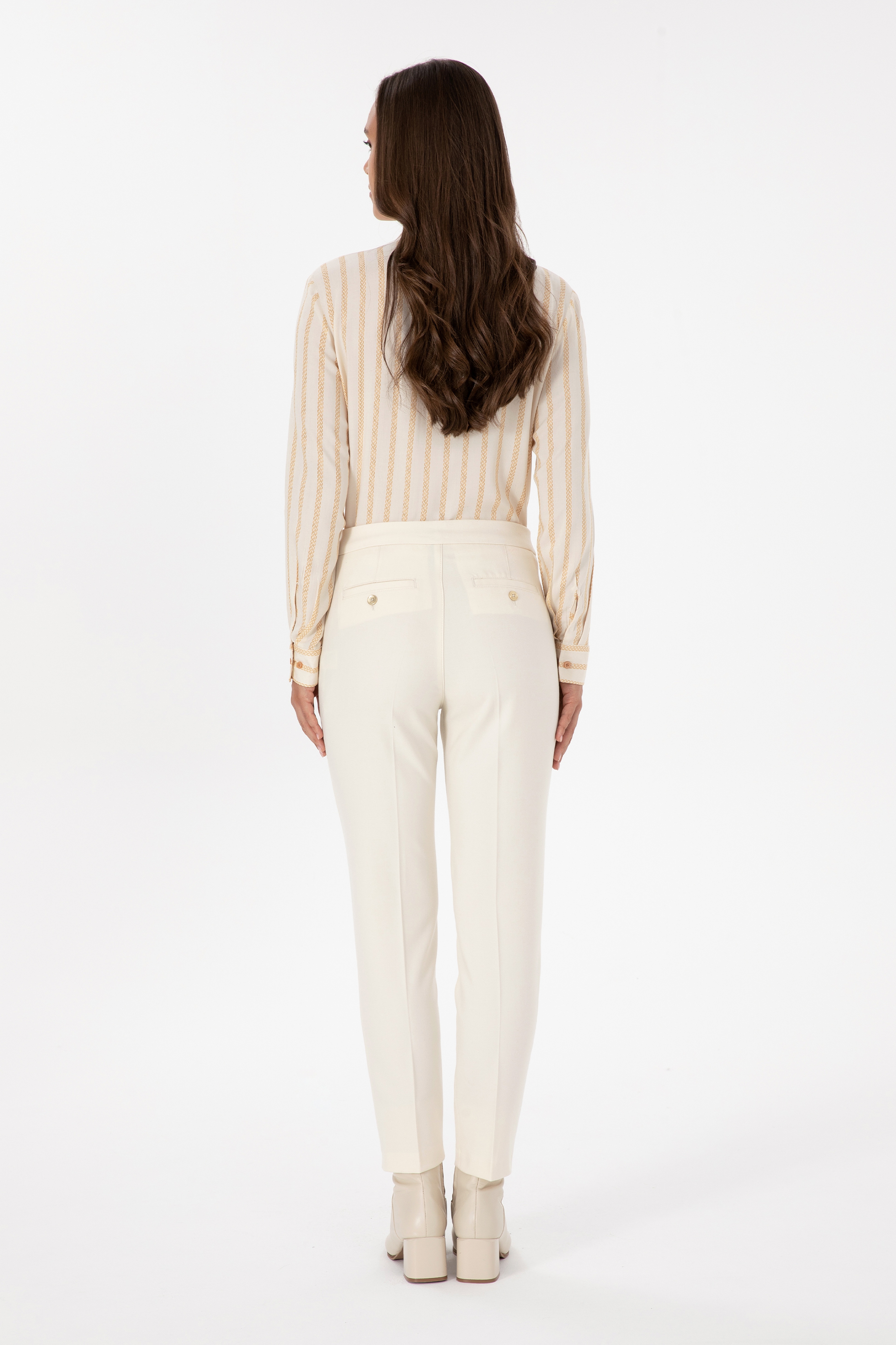 Kadın Beyaz Carrot High Waist Kanvas Pantolon - Image 4