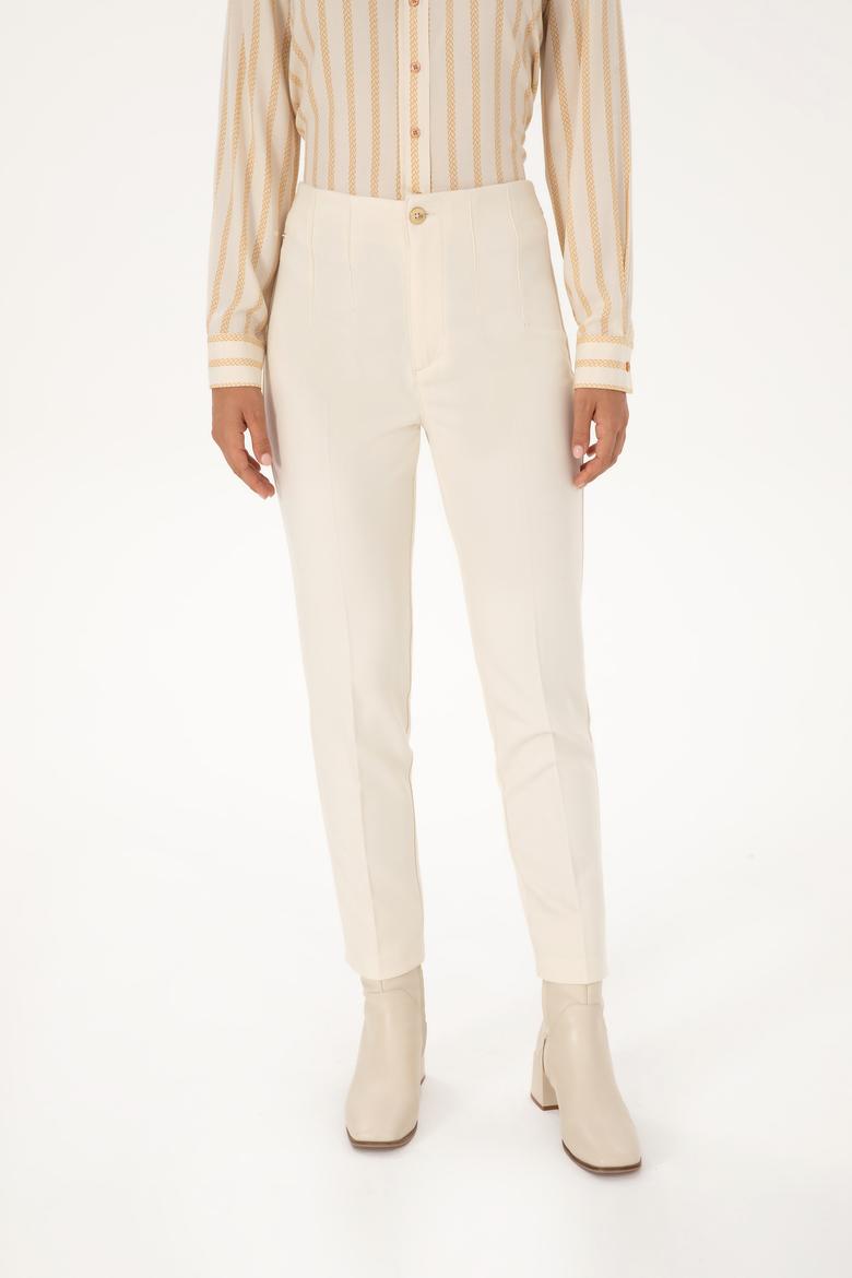 Kadın Beyaz Carrot High Waist Kanvas Pantolon - 50309266018