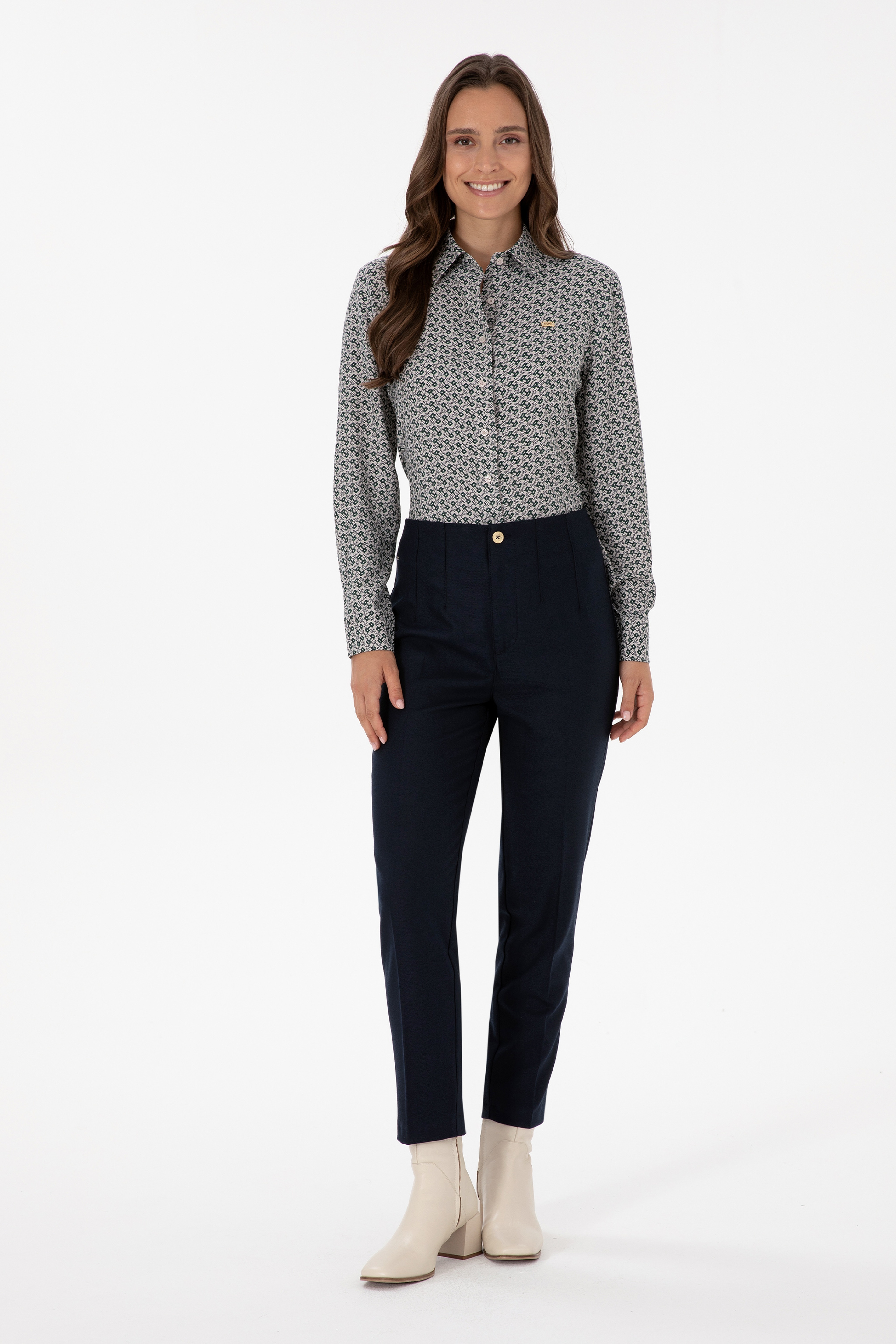 Kadın Lacivert Carrot High Waist Fit Kanvas Pantolon - Image 1