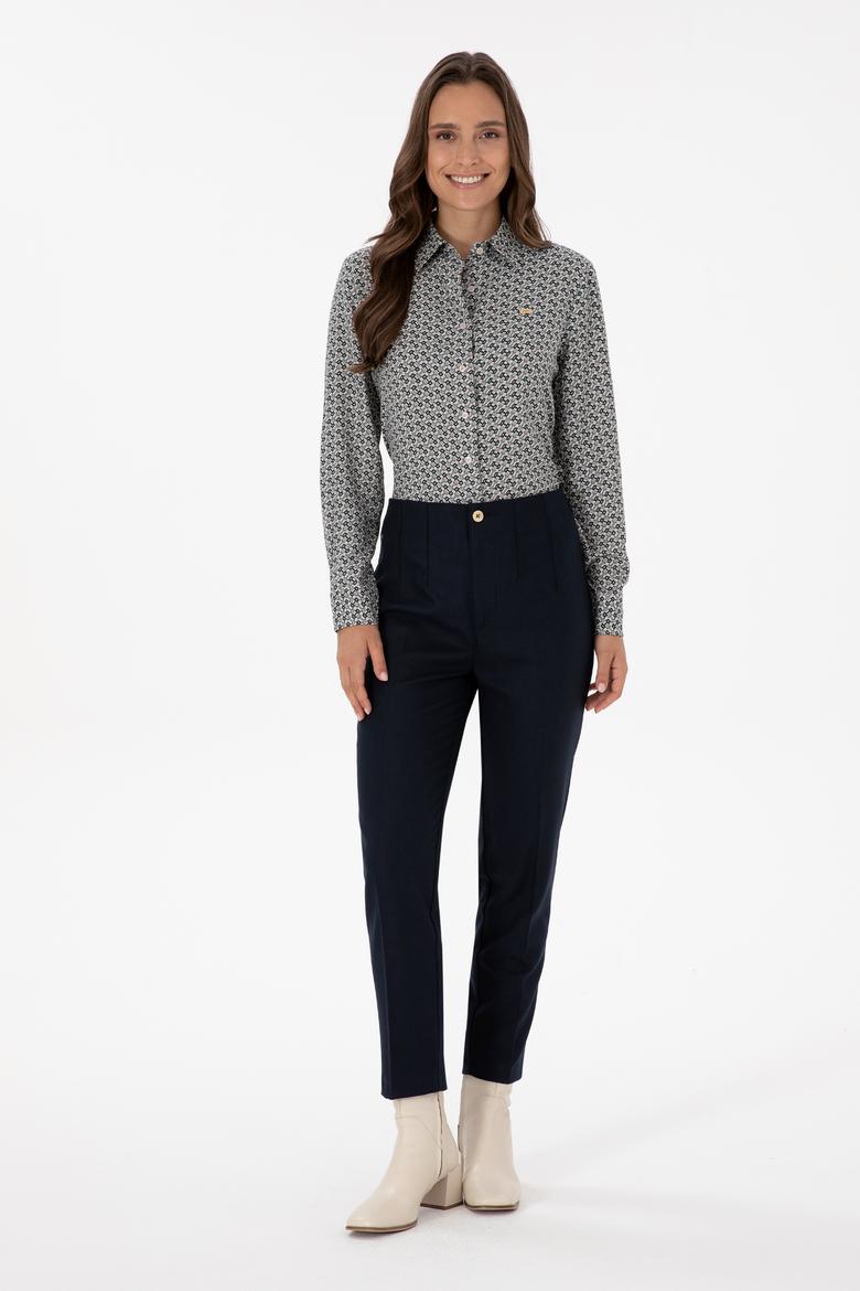 Kadın Lacivert Carrot High Waist Fit Kanvas Pantolon