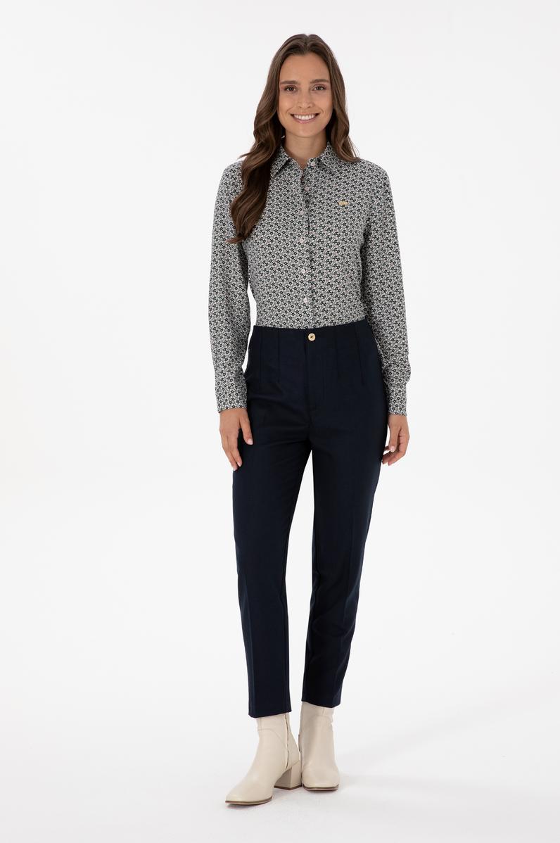 Kadın Lacivert Carrot High Waist Fit Kanvas Pantolon