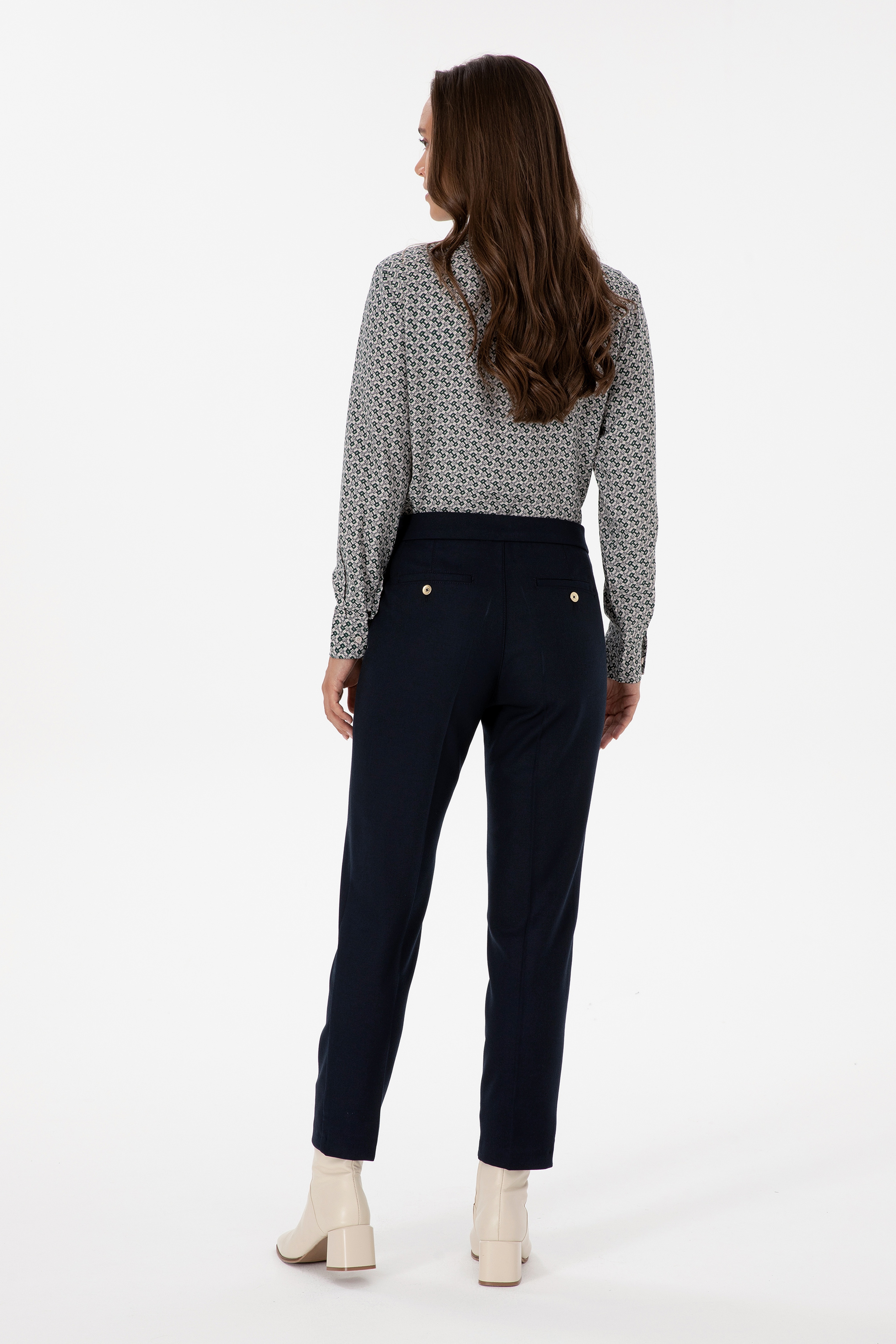 Kadın Lacivert Carrot High Waist Fit Kanvas Pantolon