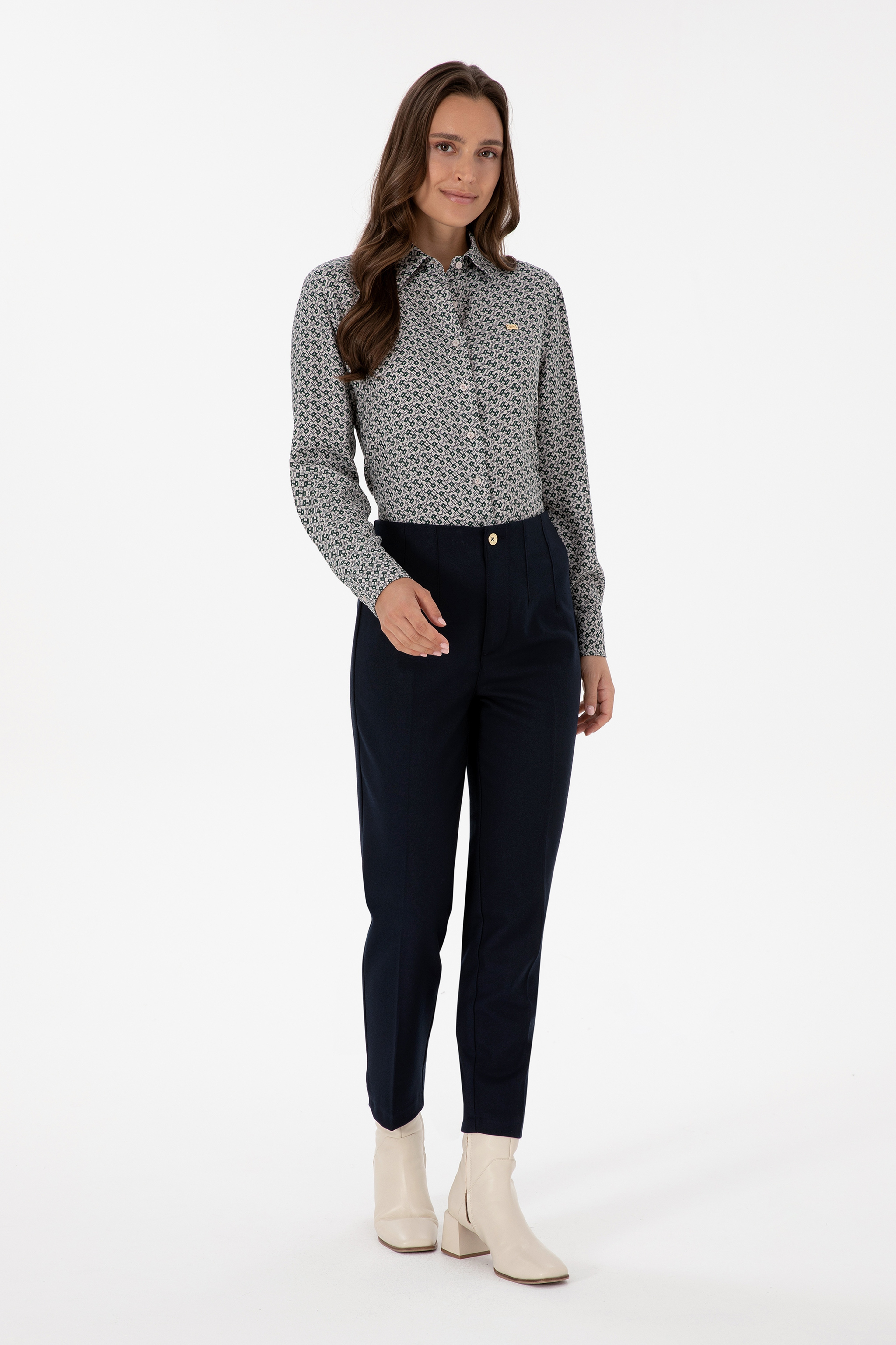 Kadın Lacivert Carrot High Waist Fit Kanvas Pantolon