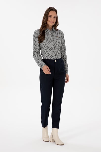 Kadın Lacivert Carrot High Waist Fit Kanvas Pantolon