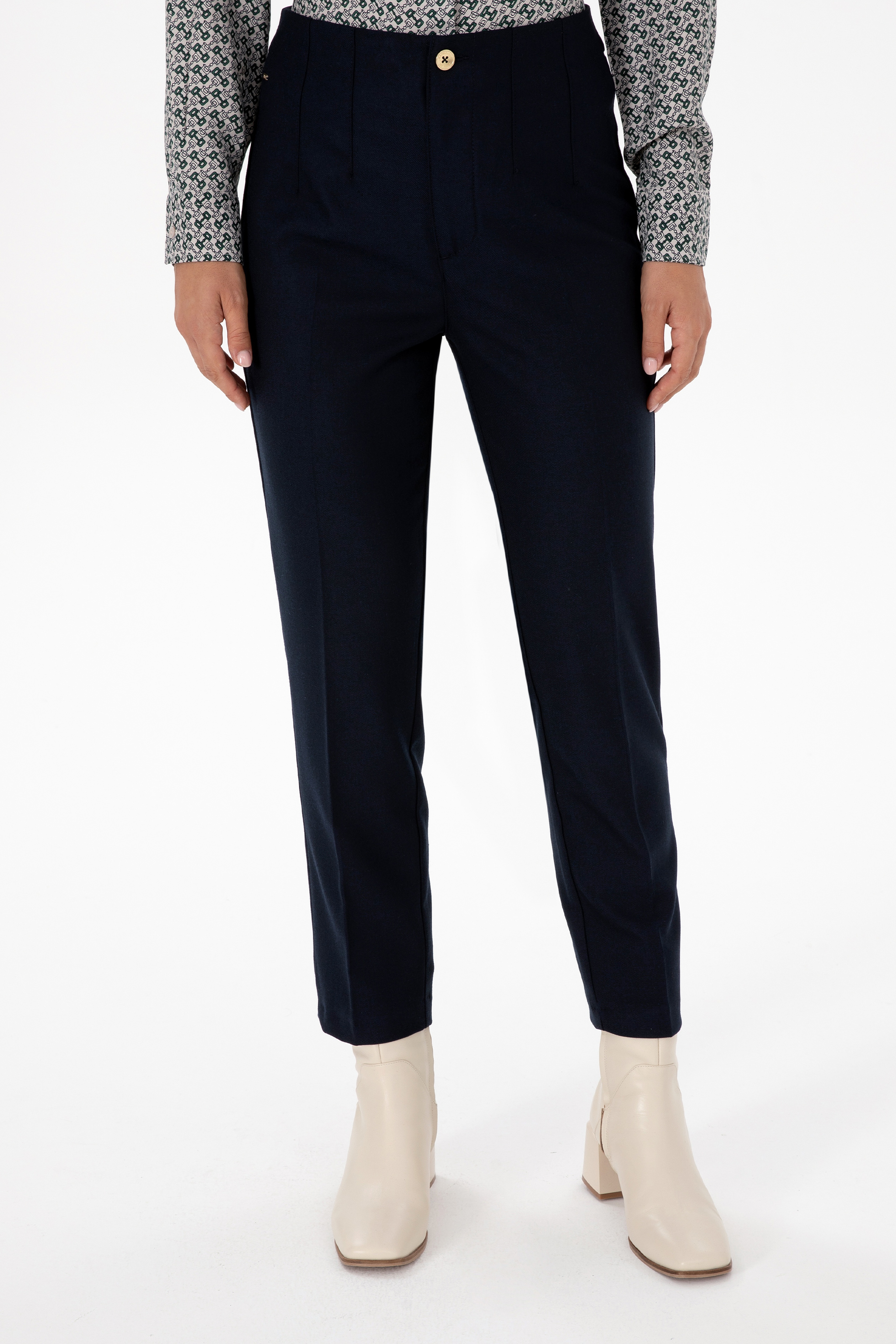 Kadın Lacivert Carrot High Waist Fit Kanvas Pantolon