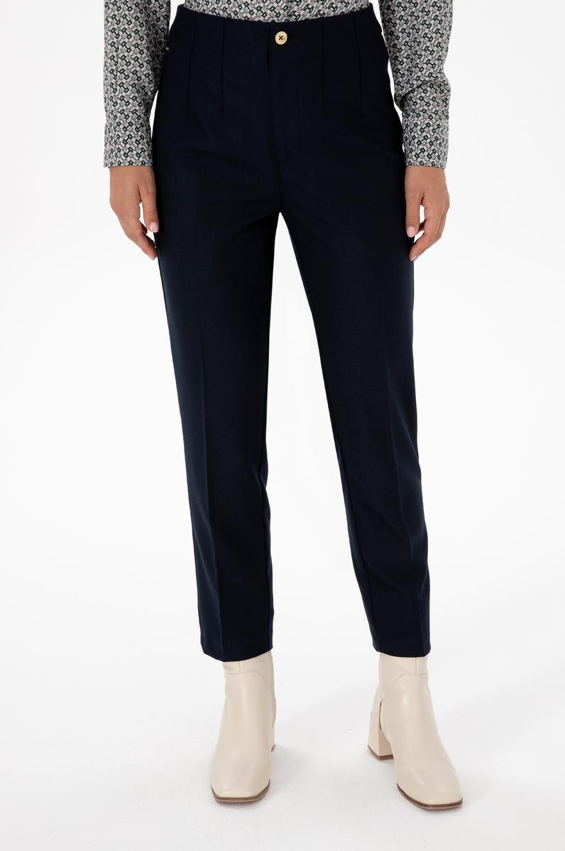 Kadın Lacivert Carrot High Waist Fit Kanvas Pantolon