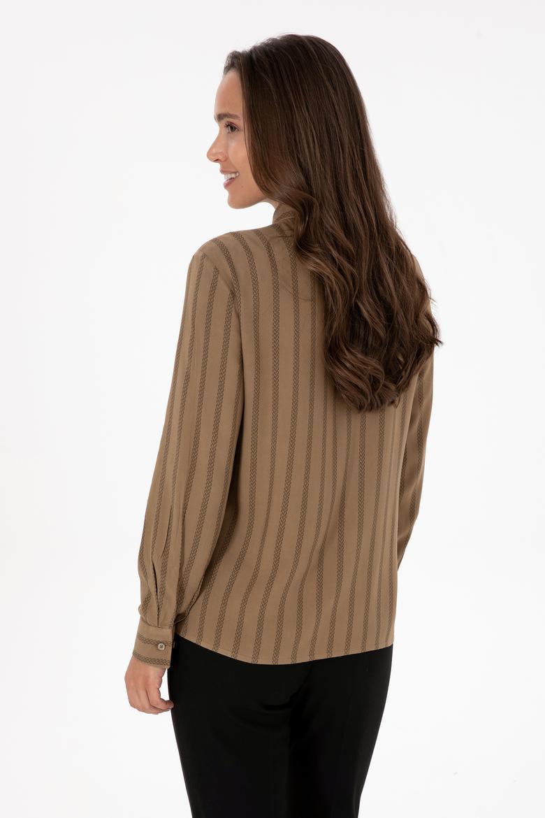 Kadın Haki Çizgili Uzun Kollu Gömlek - 50309036014