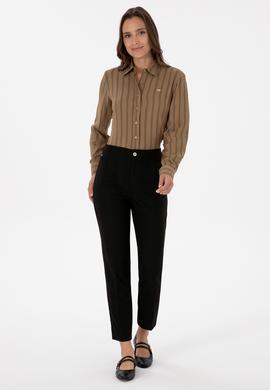 Kadın Haki Çizgili Uzun Kollu Gömlek - 50309036014