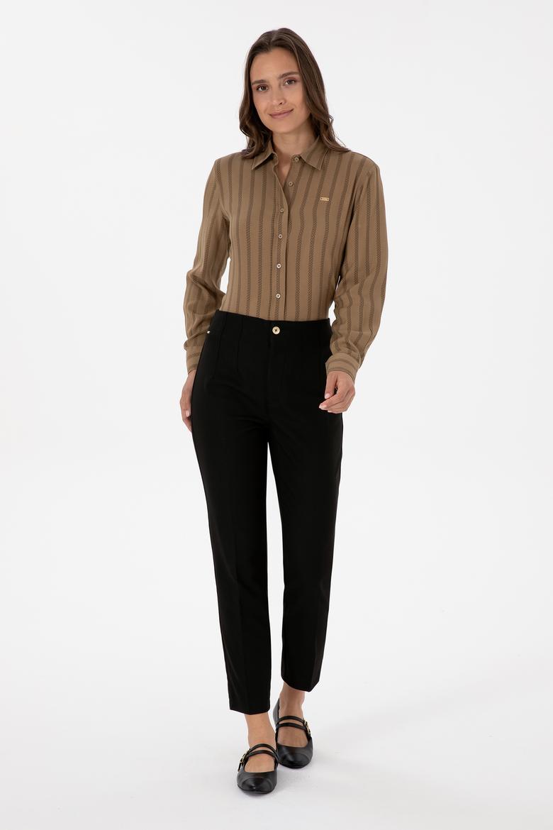 Kadın Haki Çizgili Uzun Kollu Gömlek - 50309036014