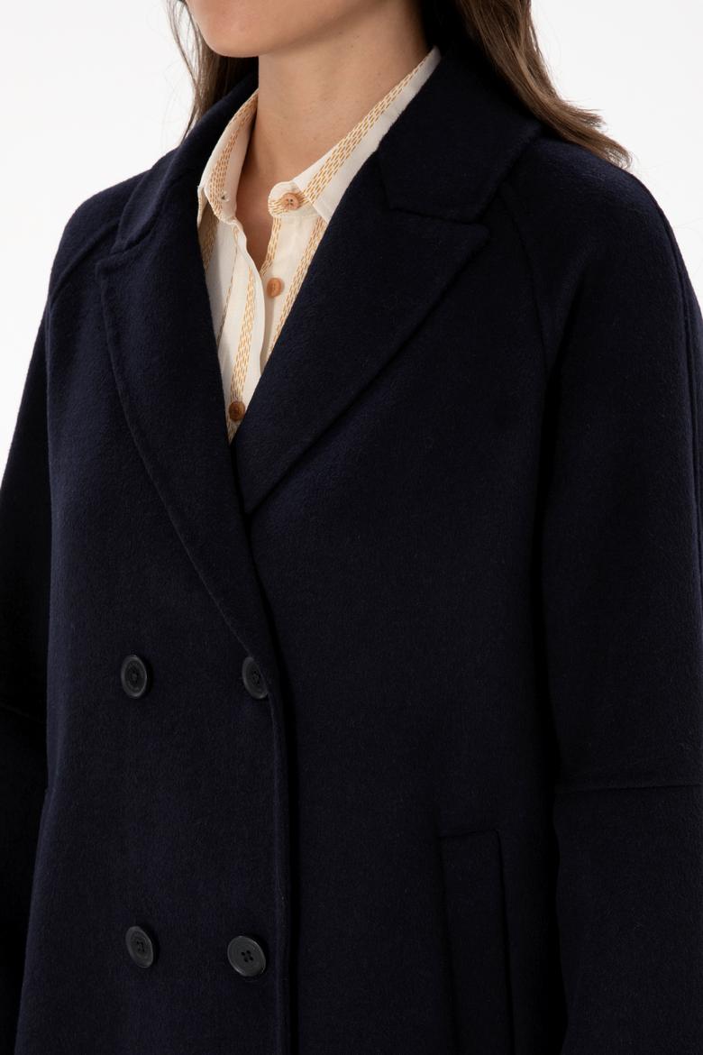 Kadın Lacivert Kaşe Kaban - 50308642077