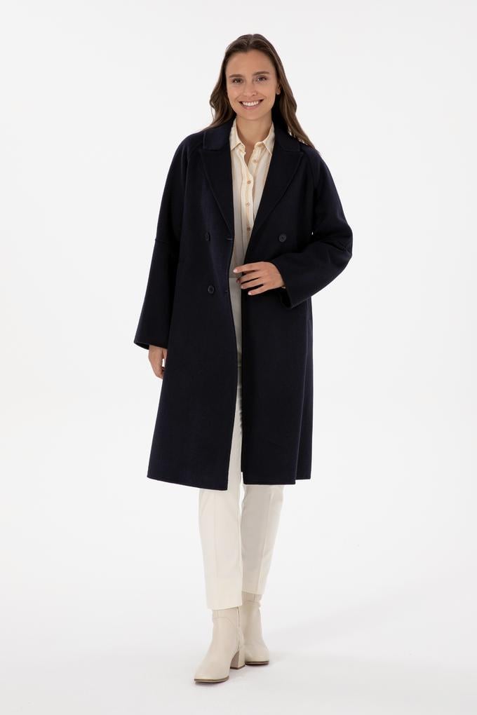 Kadın Lacivert Kaşe Kaban