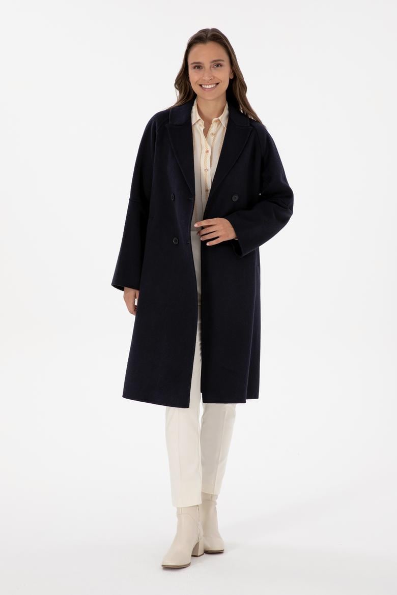 Kadın Lacivert Kaşe Kaban