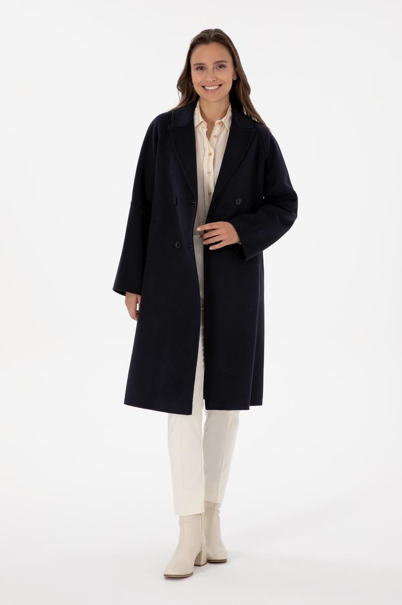 Kadın Lacivert Kaşe Kaban