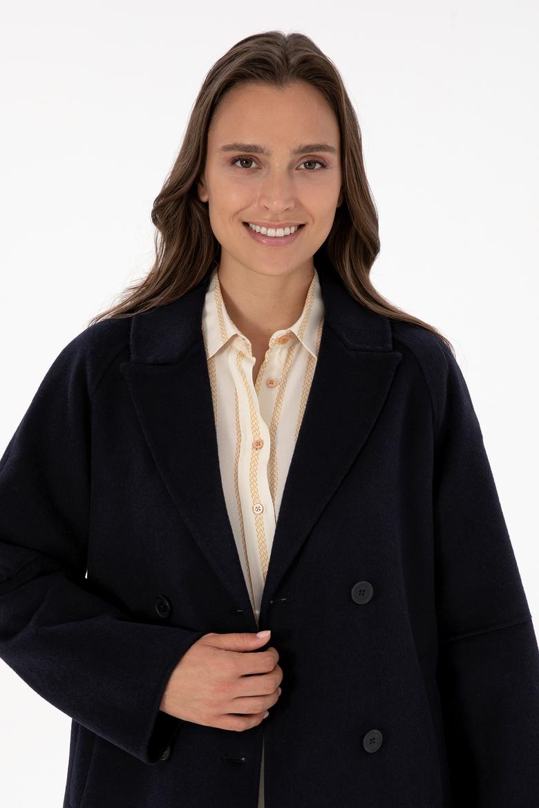 Kadın Lacivert Kaşe Kaban - 50308642077