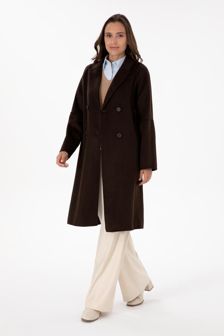 Kadın Koyu Kahverengi Kaşe Kaban