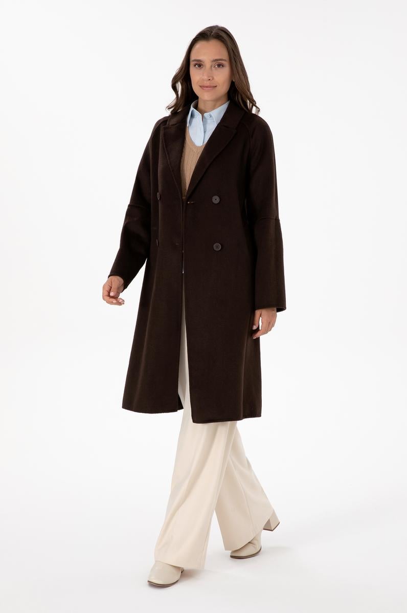 Kadın Koyu Kahverengi Kaşe Kaban