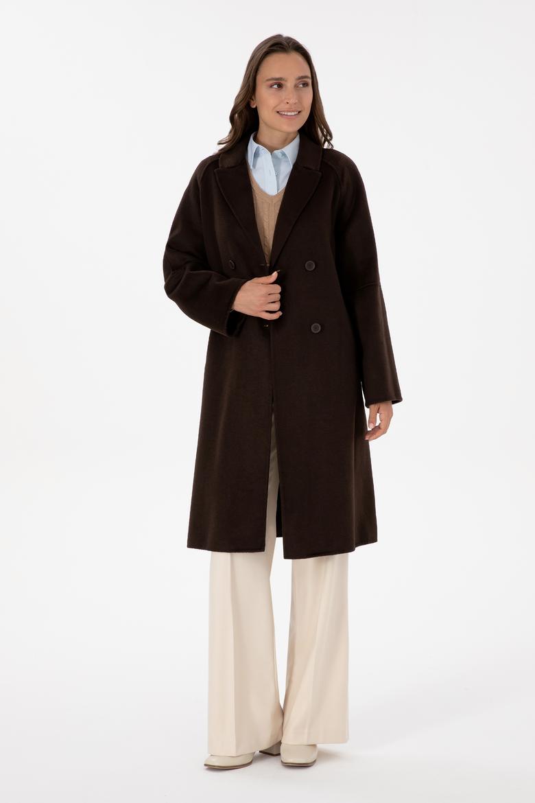 Kadın Koyu Kahverengi Kaşe Kaban - 50308642033