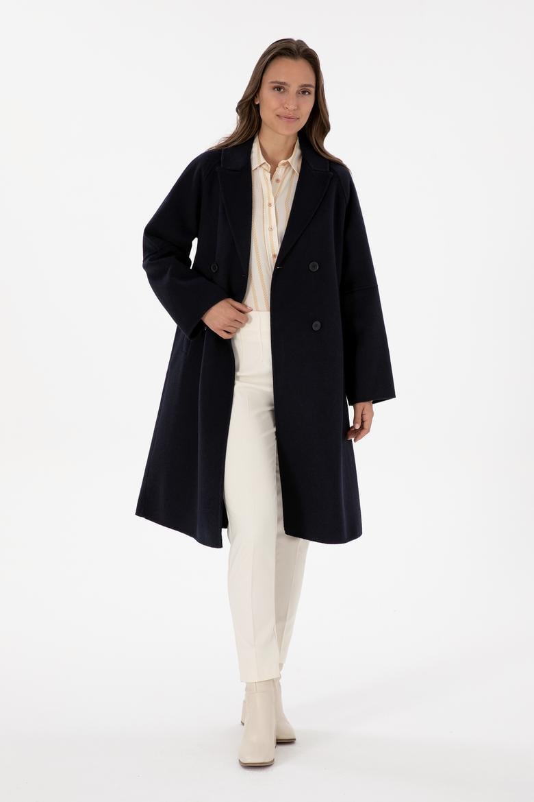 Kadın Lacivert Kaşe Kaban - 50308642077