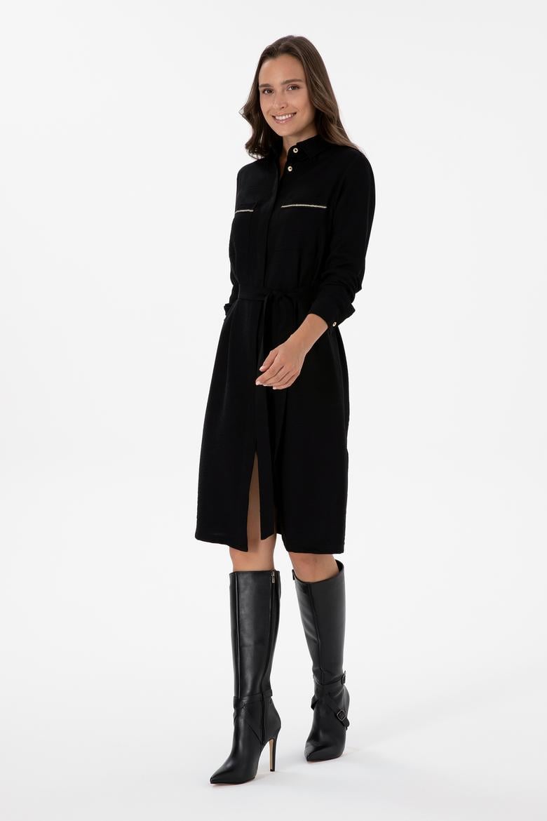 Kadın Siyah Dokuma Elbise - 50308568004