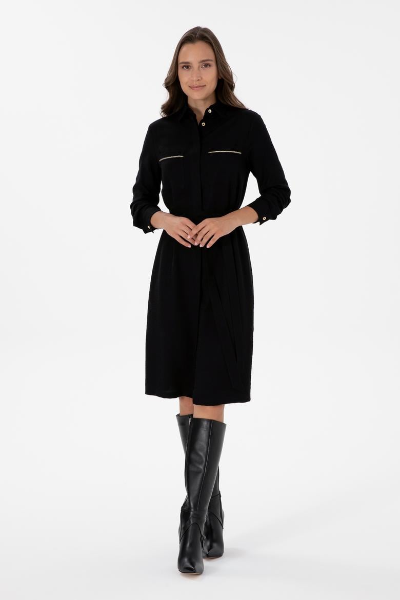 Kadın Siyah Dokuma Elbise