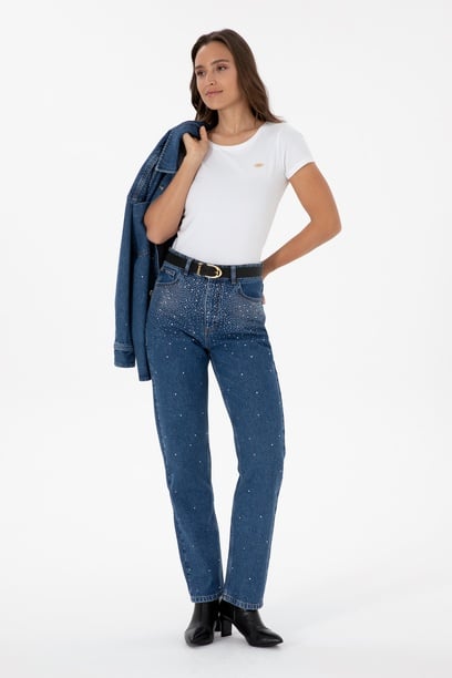 Kadın Mavi Straight Fit Jean Pantolon