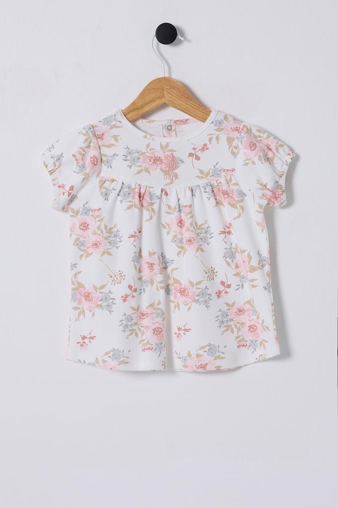 Kız Bebek Beyaz Çiçek Desenli Elbise