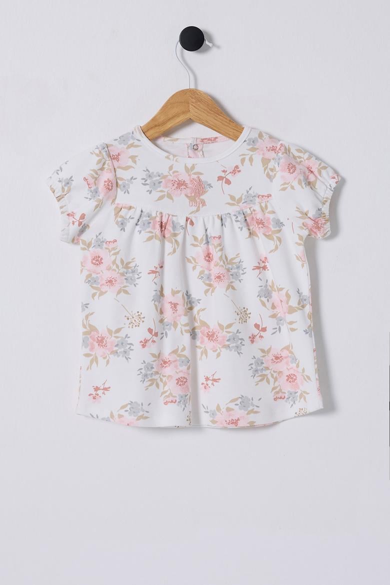 Kız Bebek Beyaz Çiçek Desenli Elbise