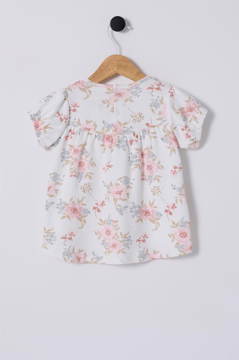 Kız Bebek Beyaz Çiçek Desenli Elbise