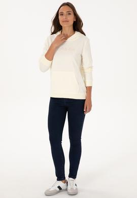 Kadın Krem Kapüşonlu Sweatshırt - 50313559011