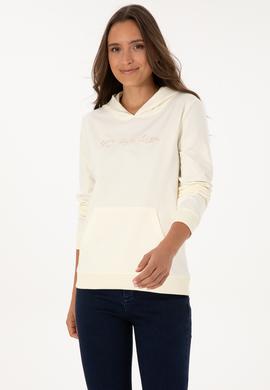 Kadın Krem Kapüşonlu Sweatshırt - 50313559011