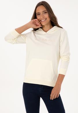 Kadın Krem Kapüşonlu Sweatshırt - 50313559011