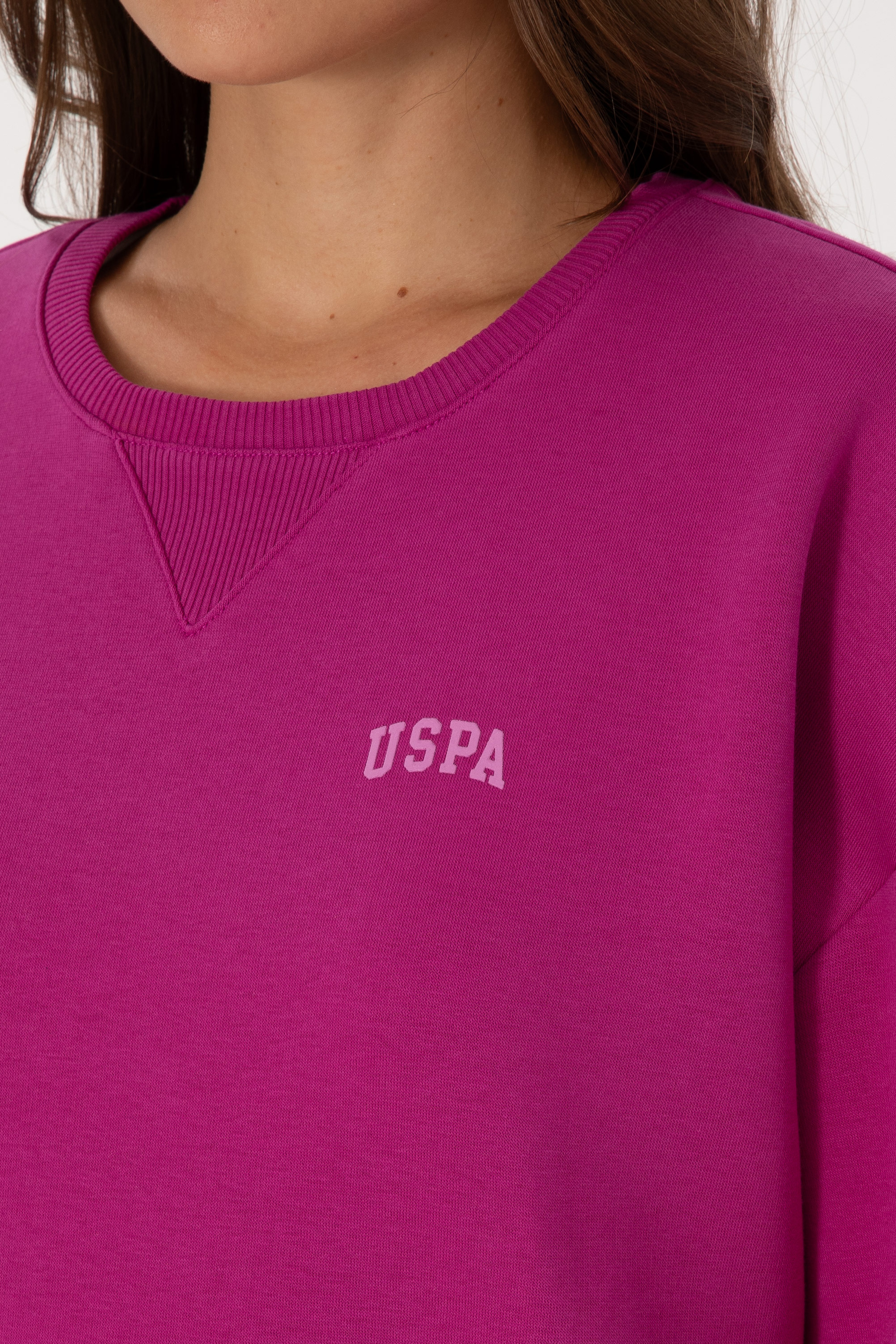 Kadın Fuşya Şardonlu Bisiklet Yaka Basic Sweatshırt - Image 7