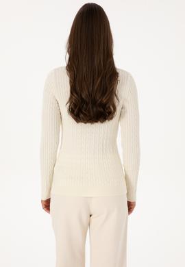 Kadın Beyaz V Yaka Basic Kazak - 50307700102