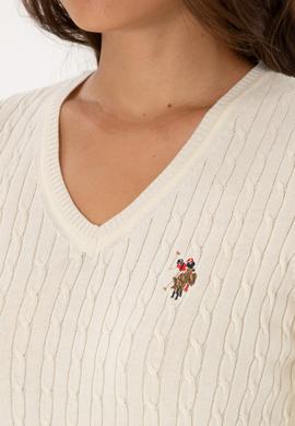 Kadın Beyaz V Yaka Basic Kazak - 50307700102