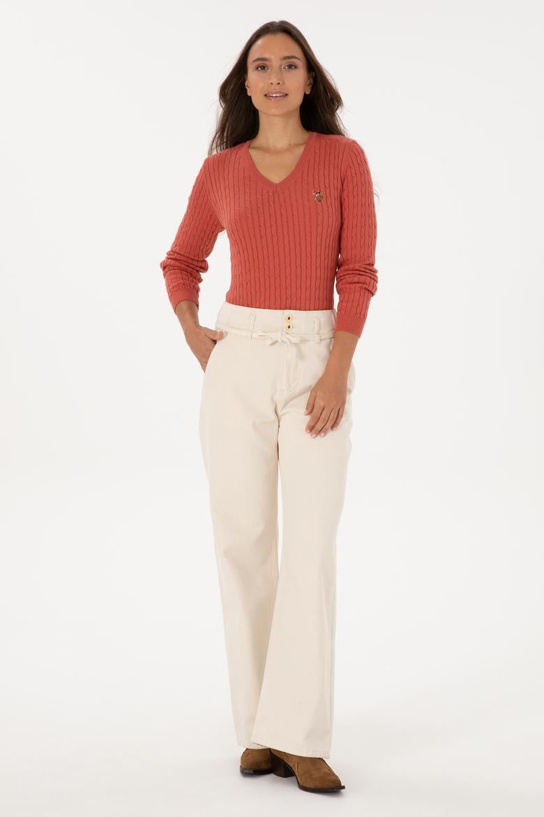 Kadın Gül Kurusu V Yaka Basic Kazak - 50307700094