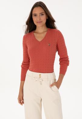 Kadın Gül Kurusu V Yaka Basic Kazak - 50307700094