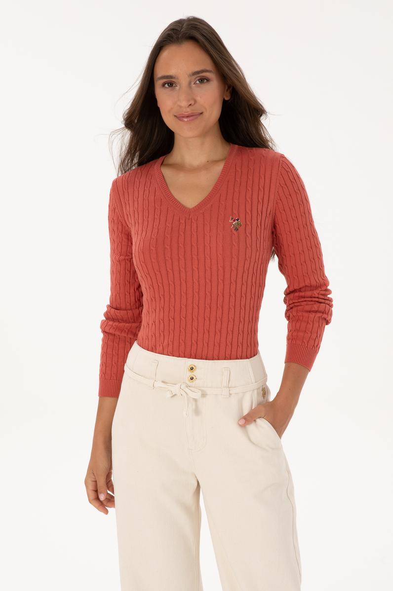 Kadın Gül Kurusu V Yaka Basic Kazak