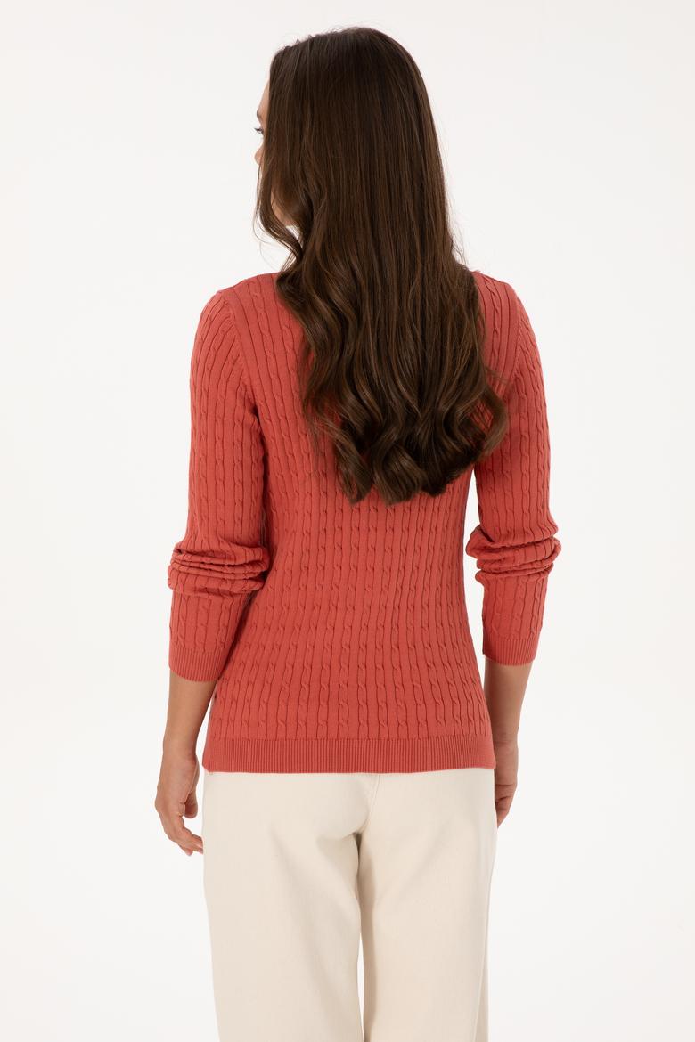 Kadın Gül Kurusu V Yaka Basic Kazak - 50307700094