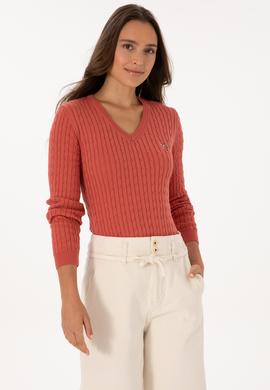 Kadın Gül Kurusu V Yaka Basic Kazak - 50307700094