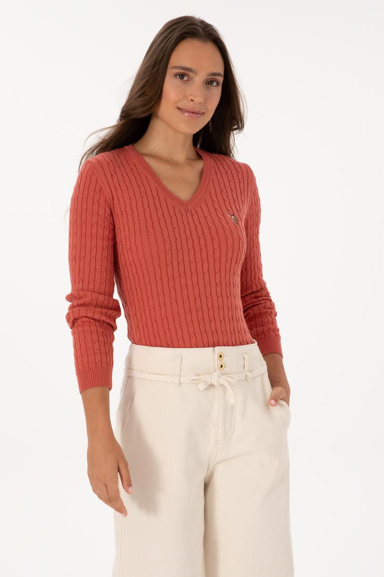 Kadın Gül Kurusu V Yaka Basic Kazak - 50307700094