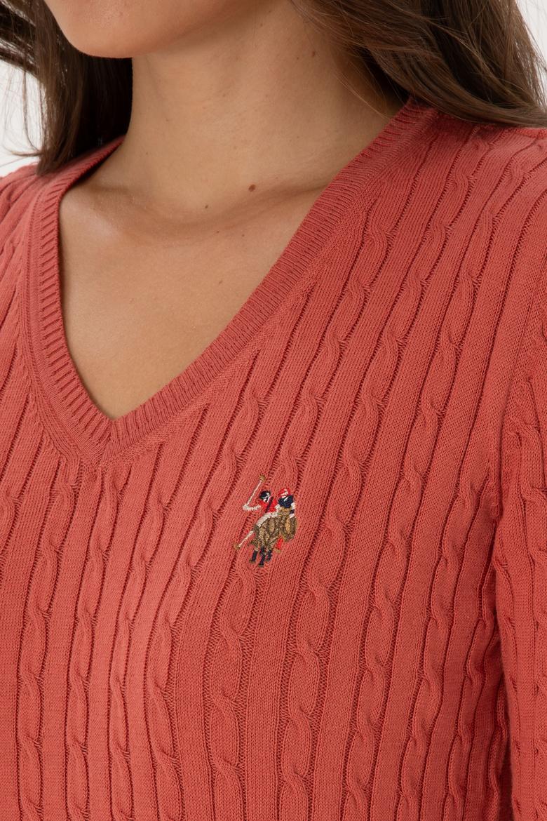 Kadın Gül Kurusu V Yaka Basic Kazak - 50307700094