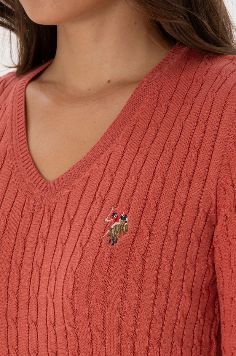 Kadın Gül Kurusu V Yaka Basic Kazak