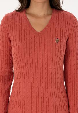 Kadın Gül Kurusu V Yaka Basic Kazak - 50307700094