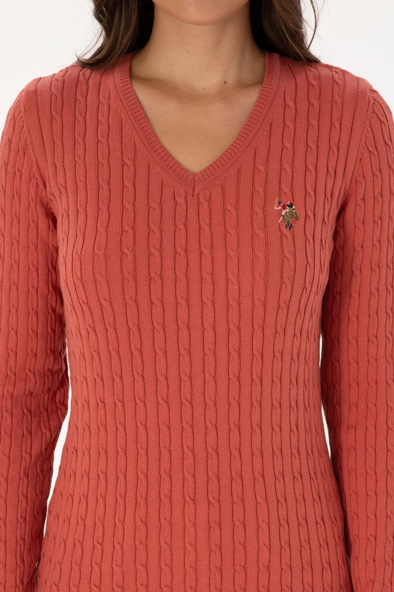 Kadın Gül Kurusu V Yaka Basic Kazak - 50307700094