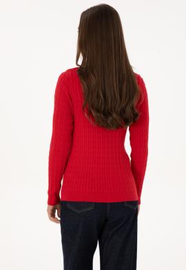 Kadın Kırmızı V Yaka Basic Kazak - 50307700006