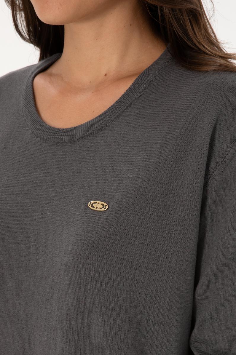 Kadın Gri Bisiklet Yaka Basic Kazak